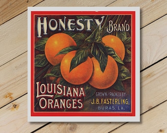 VINTAGE Reproduction Wall Art, "Honesty Orange" Antique Label suitable for Framing, Collectible Card Collection Past Cards®