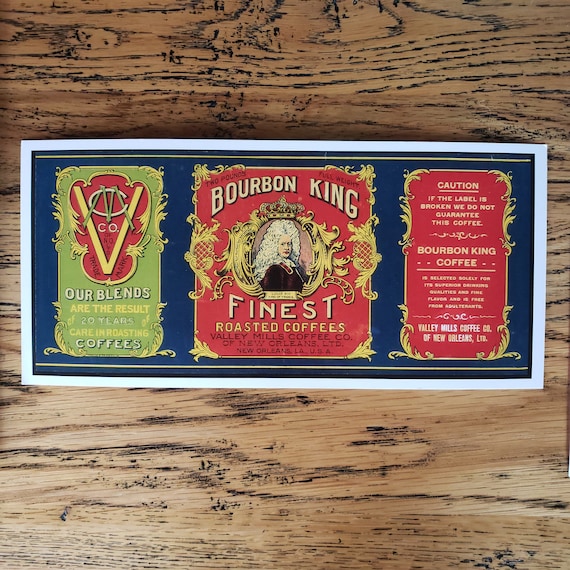 Antique Label suitable for Framing, Antique Coffee Art, " Bourbon King" Collectible Card Collection Past Cards®