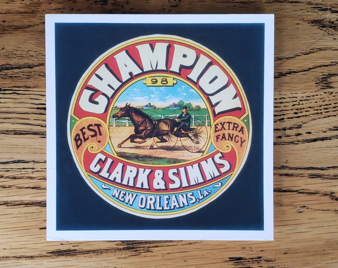 VINTAGE POSTCARD Trade Label Reproduction CHAMPION Brand Historic Artwork