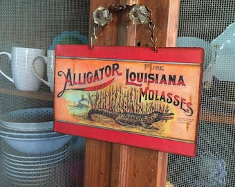 VINTAGE METAL SIGNS  "Cajun Swamp "Alligator" Home Wall Decor, vintage can label reproduction. PASTin®