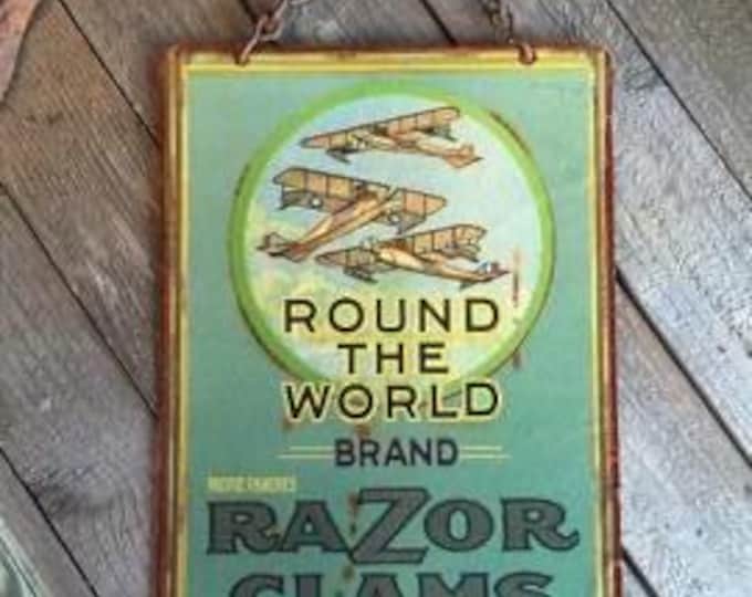 Vintage "Razor Clams" Metal Sign: Coastal Home Decor
