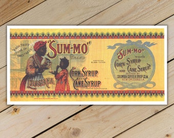 VINTAGE CARD reproduction of Can Label. "Sum Mo Cane Syrup" Antique art suitable for Framing. Collectible Card Collection Past Cards®