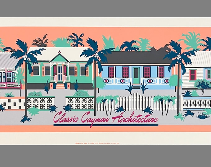 VINTAGE PRINT Silkscreen Poster Original Island Art "Classic Cayman Architecture" Colorful Wall Art