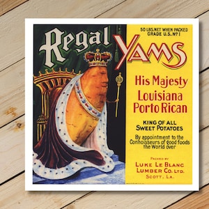 VINTAGE CARD reproduction of Crate Label. &quot;Regal Yams&quot; Art, Antique art suitable for Framing. Collectible Card Collection Past Cards®