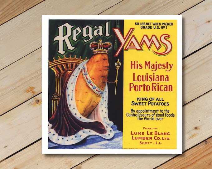 Vintage "Regal Yams" Crate Label Art Card Reproduction