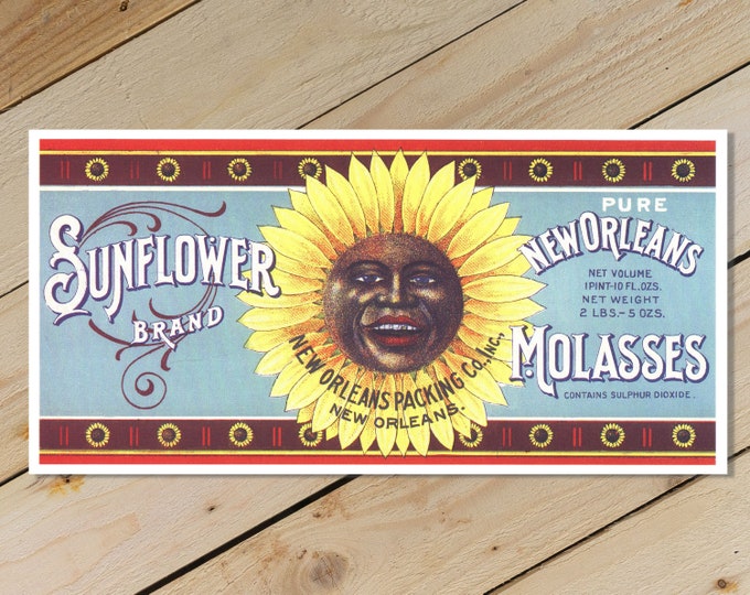 Vintage Sunflower Molasses Label Art Print: New Orleans Kitchen Decor
