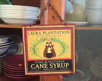 VINTAGE METAL SIGN Southern "Laura Plantation" Home Wall Decor, Old Art Label.