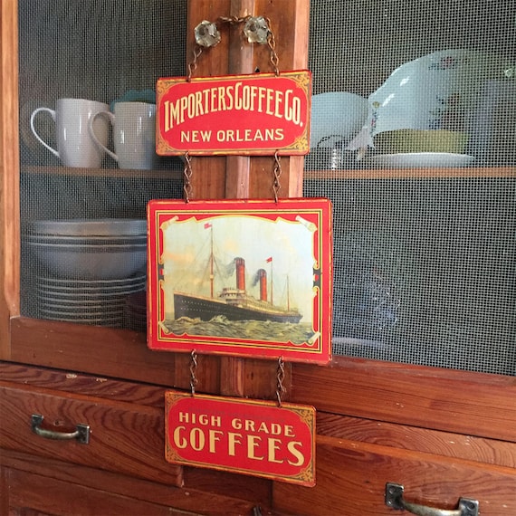 VINTAGE METAL SIGN Cruise Ship Special Kitchen "Importers Coffee Co." Home Wall Decor, Old Historic Art Label. PASTin®