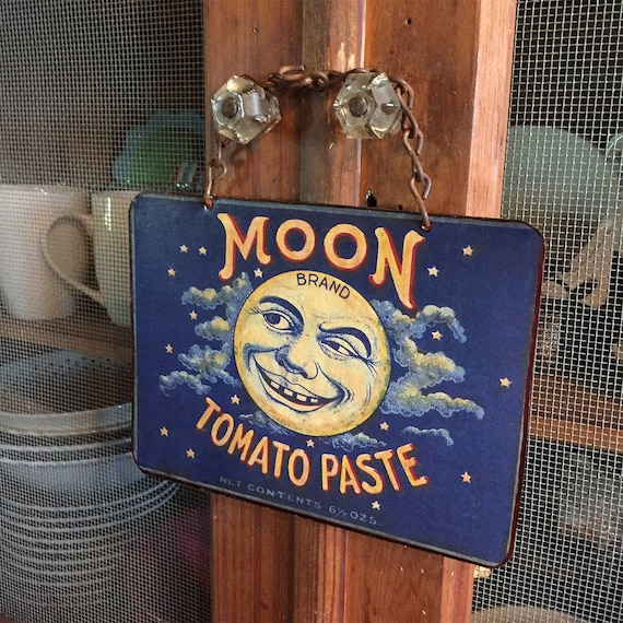 METAL SIGNS MOON - Tomato Paste-  -  Vintage New Orleans Labels- Kitchen Wall Decor, Historic Art Label. PASTin®
