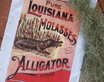 KITCHEN TOWELS, Tea Towel, Linens VINTAGE "Cajun Alligator" Swamp 100 % Cotton Original 1890's Food Label