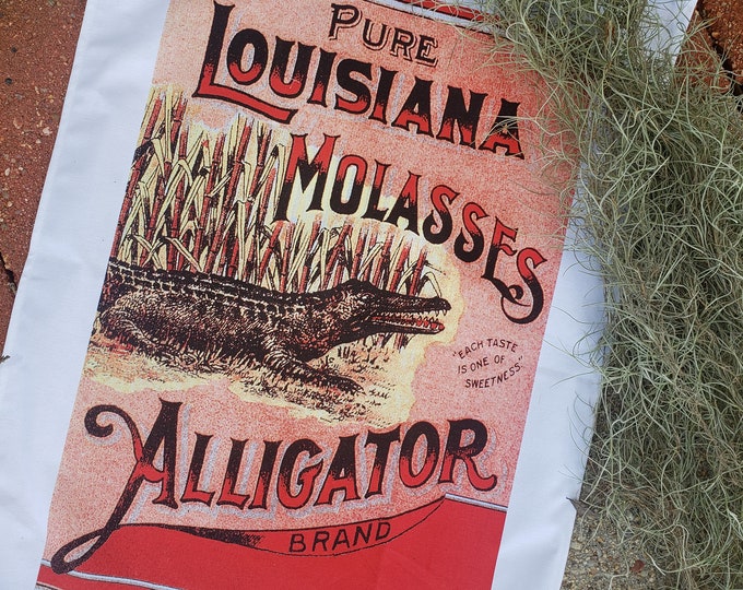 Vintage Cajun Alligator Kitchen Towel: Louisiana Molasses Label