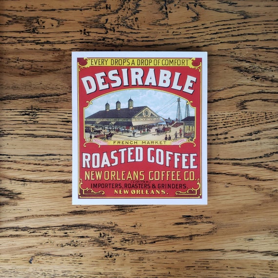 Coffee Vintage Cards - Trade Labels - Desirable Roasted Coffee - Frameable Card - Crate Label Art - Past Cards®. Origin: Late 1800's.