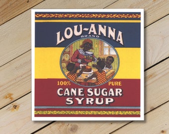 REPRODUCTION of VINTAGE Label, Lou-Anna Cane Syrup. 6" x 6" suitable for Framing, Trademarked Collection Past Cards®. Origin: Late 1800s.
