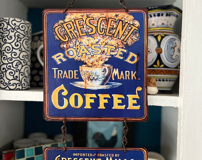 Vintage Crescent Roasted Coffee Metal Sign: Kitchen Wall Decor