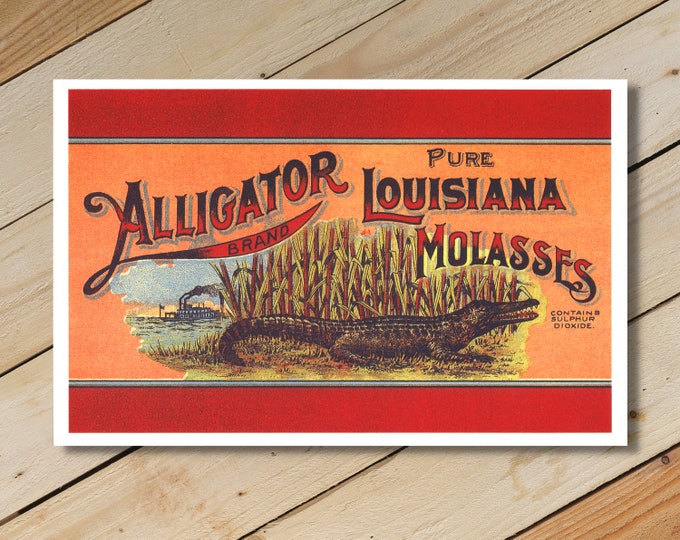 VINTAGE POSTCARD Trade Label Reproduction Alligator Molasses Historic Artwork