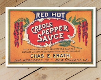 Vintage Print, Wall Art, "Creole Red Hot Peppers" Antique Label suitable for Framing.