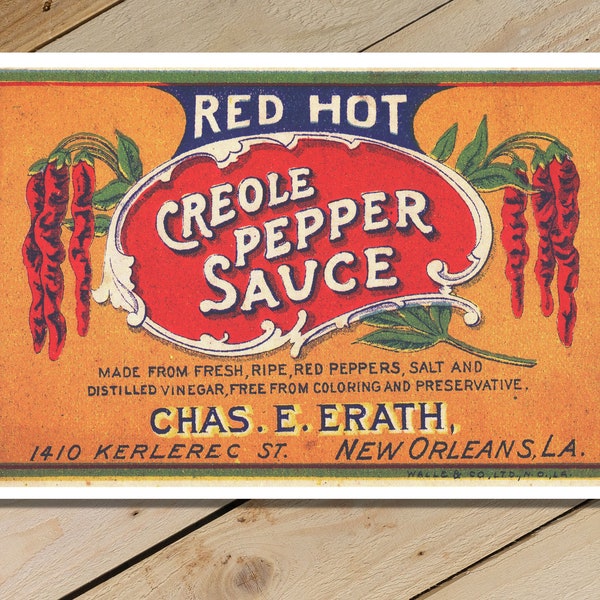 Vintage Print, Wall Art, "Creole Red Hot Peppers" Antique Label suitable for Framing.