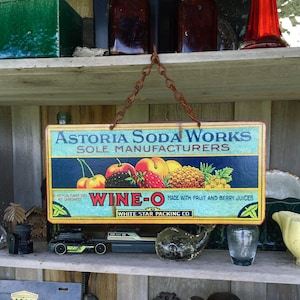 VINTAGE METAL SIGNS, Soda Sign, Pacific Northwest Historic Astoria  "Wine-O Soda" Vintage Food Label Reproduction Wall Decor. PASTin®