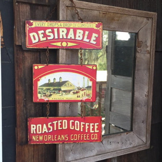 VINTAGE METAL SIGN Kitchen Coffee Tin "Desirable Roasted Coffee" Home Wall Decor, vintage can label reproduction. PASTin®
