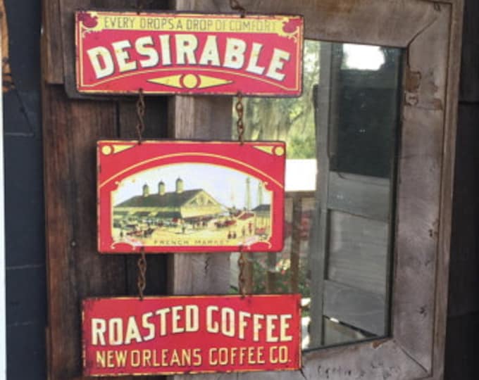 Vintage Coffee Tin Metal Sign: "Desirable Roasted Coffee" Wall Decor (20x10.5")