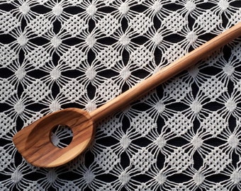 Olive Wood Mixing Spoon with hole ideal for Stirring Risotto | Wooden Sauce or Cheese Fondue | Vegan Foodie Gift for Cooking | Idea for mom