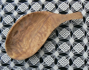 Hand Carved Olive Wood Bowl with Handle: Rustic Soap Dish, Jewelry Tray