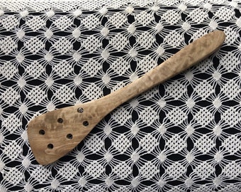 Hand Carved Olive Wood Spatula with Holes: Greek Kitchen Utensil