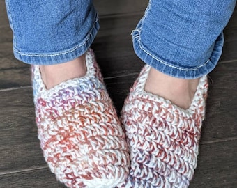Happy Blend Super CHUNK  Slipper Socks: House Shoes,  Thick socks Comfy Soft, Unique Gift, Gift for Her, Crochet, Blues, Reds, and Purples