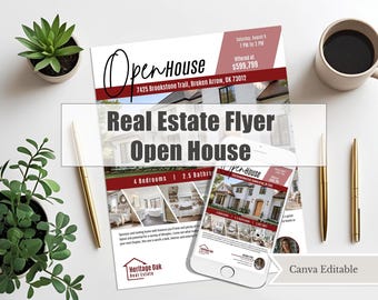 Mall för öppet hus-flyer för fastigheter | Canva-flyer för fastighetsmäklare | Redigerbar flyer | Utskrivbar marknadsföringsflyer för fastighetsmäklare