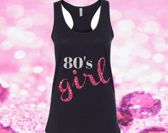 Vrouwen of meisjes Racer terug of vaste Tank tops 80 's Girl Glitter Vinyl Tanks