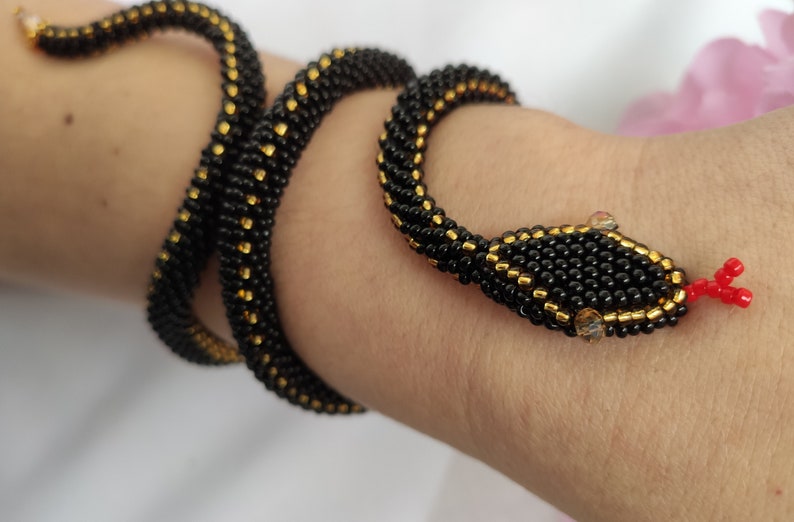 Snake bracelet Snake beaded Beaded bracelet Bracelet black Etsy