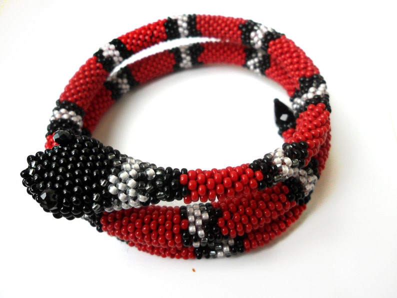 Red snake Snake bracelet Beaded jewelry Coral snake Crochet Etsy
