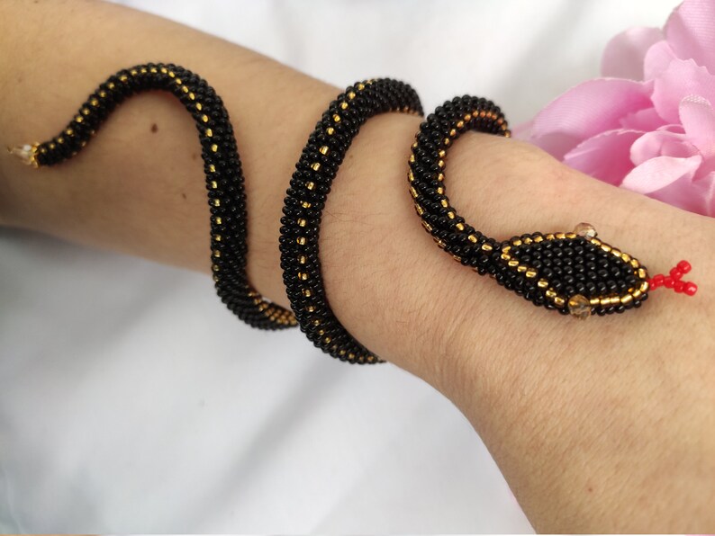 Snake bracelet Snake beaded Beaded bracelet Bracelet black Etsy