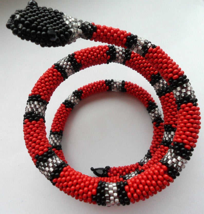 Red snake Snake bracelet Beaded jewelry Coral snake Crochet Etsy