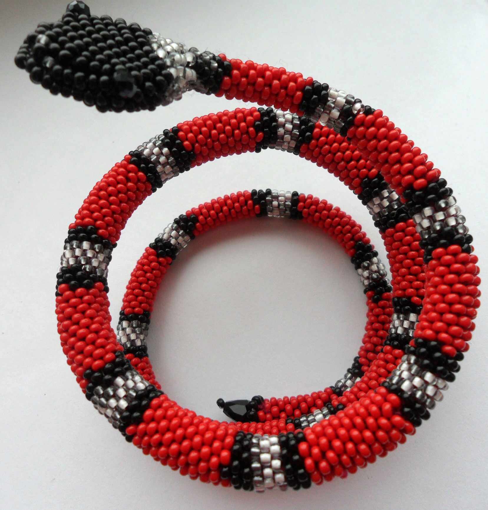 Red snake Snake bracelet Beaded jewelry Coral snake Crochet Etsy