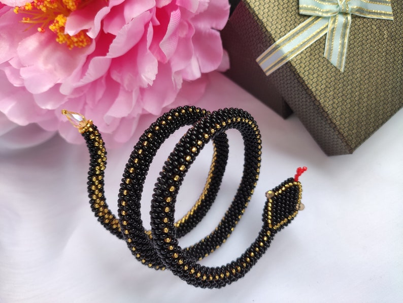 Snake bracelet Snake beaded Beaded bracelet Bracelet black Etsy