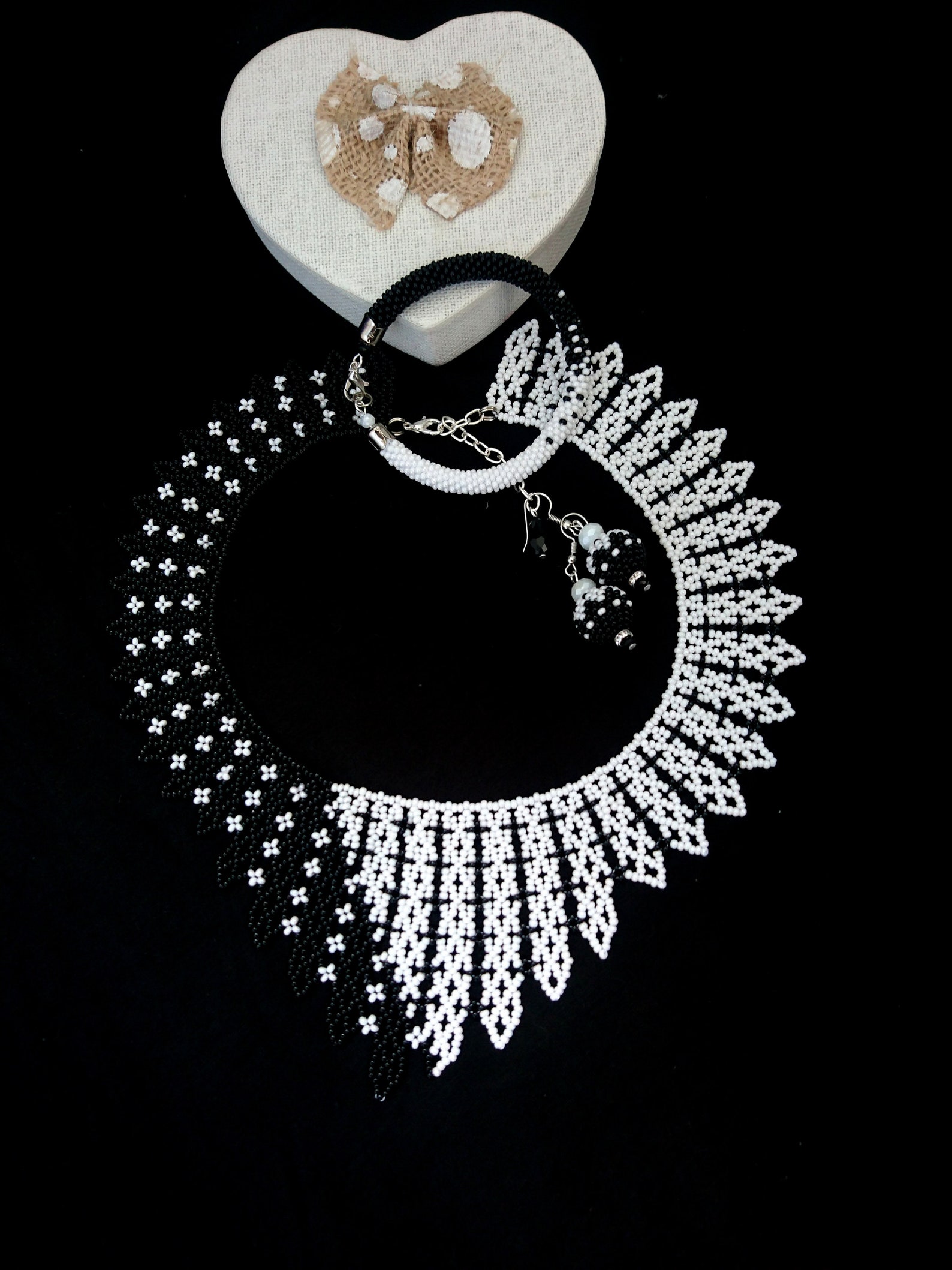 Black and White Jewelry for Women Beaded Jewelry Set Seed Bead Etsy