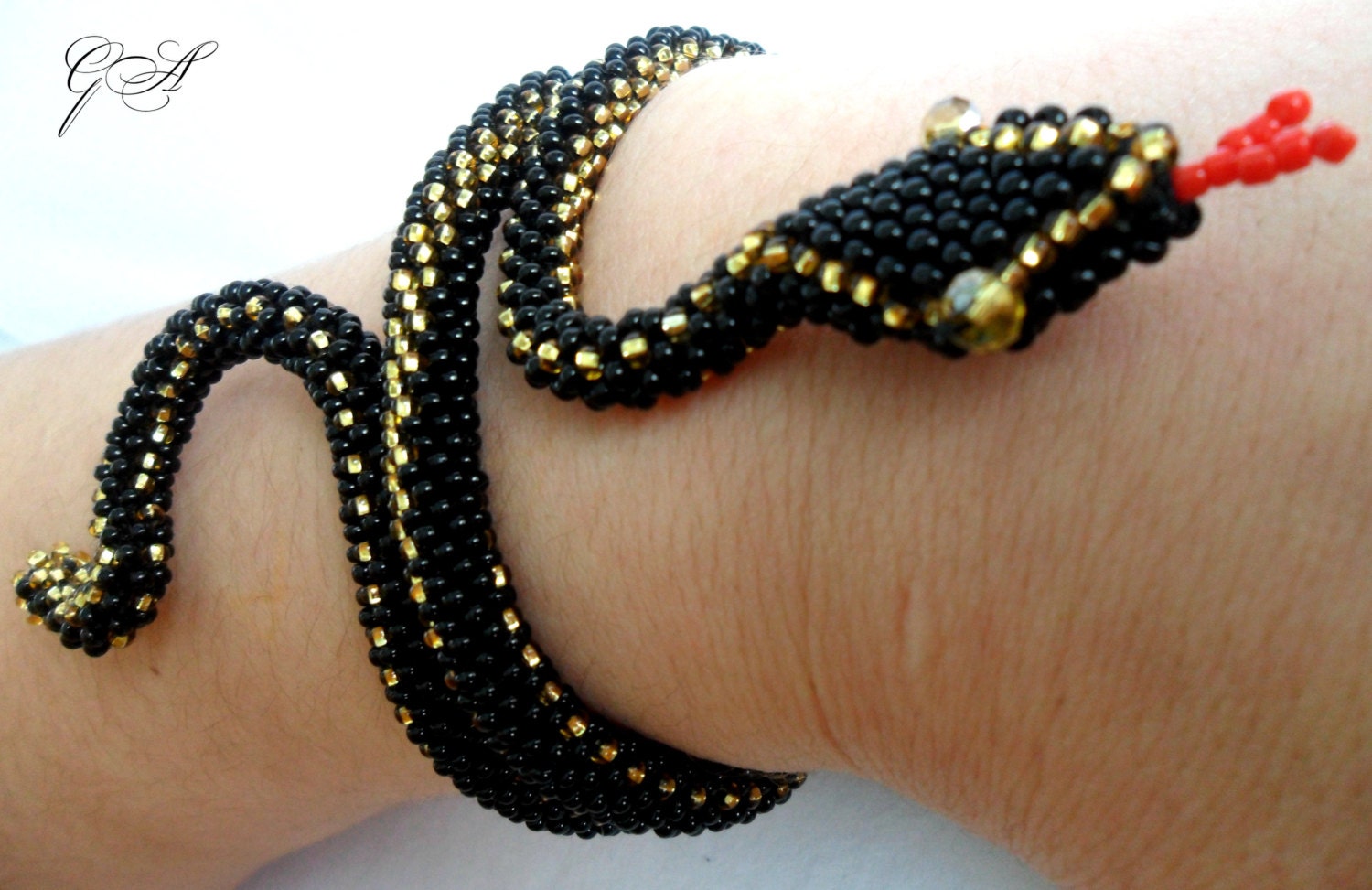 Snake bracelet Snake beaded Beaded bracelet Bracelet black Etsy