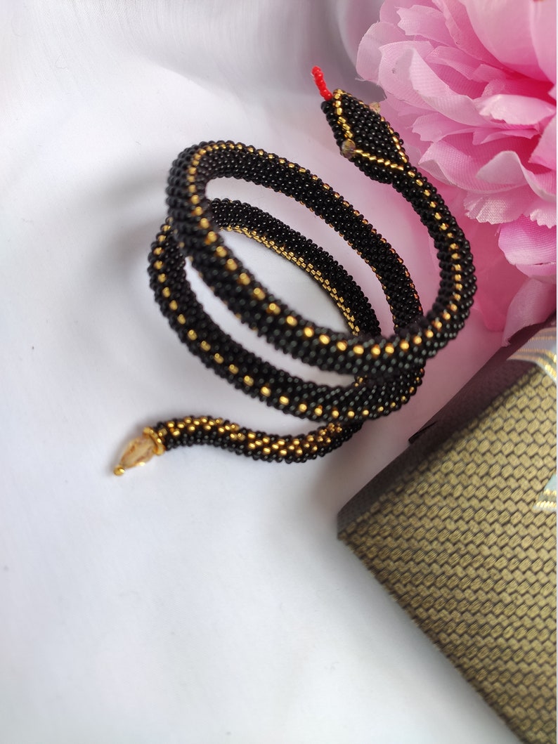 Snake bracelet Snake beaded Beaded bracelet Bracelet black Etsy