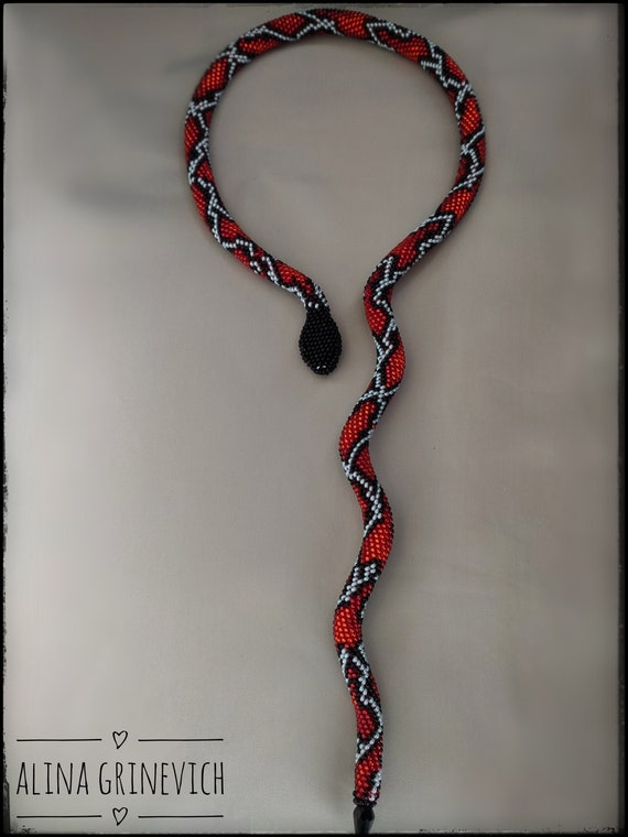 Snake necklace Beaded snake Jewelry Crochet necklace Red Snake Etsy