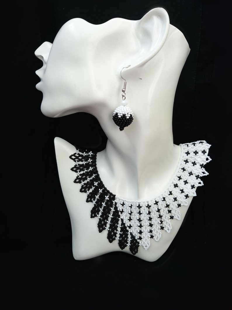 Black and white jewelry Beaded collar necklace Black and white Etsy