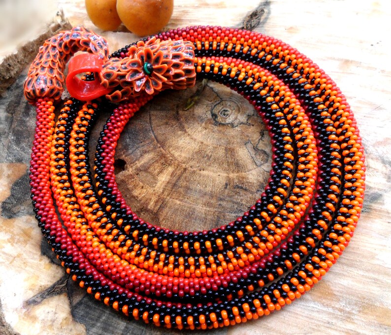 Red beaded snake Crochet bead necklace Jewelry with snake Etsy