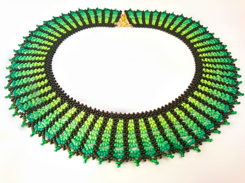 Women/'s Gift Green beaded necklace Collar for woman Green dress Black beaded necklace Black beaded earrings Earrings Balls Gift for mom