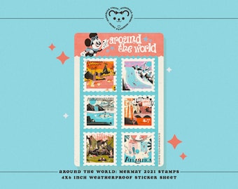 Mermaids Around the World Stamps - Sticker Sheet - 6 Stickers