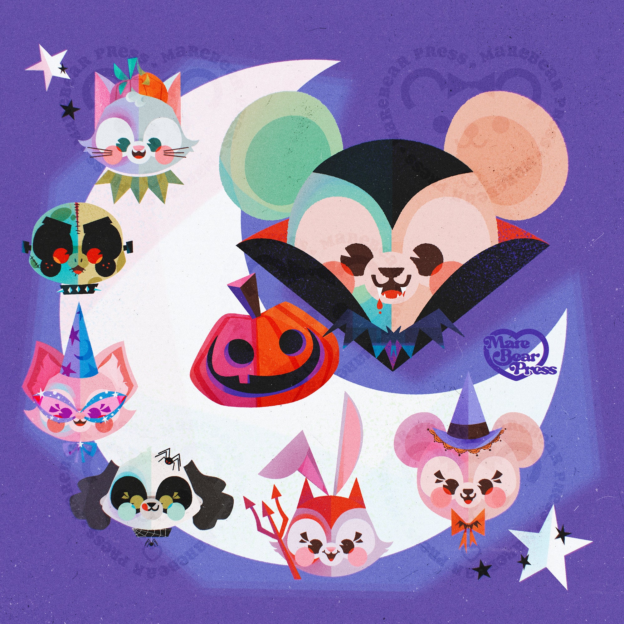 Frightening Friends - Halloween Art Print - Inspired by Duffy the