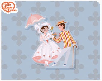Jolly Holiday Couple - Sticker transparent 3 pouces - Stickers pour Bullet Journal, bouteilles d'eau et agendas - inspirés de Mary Poppins