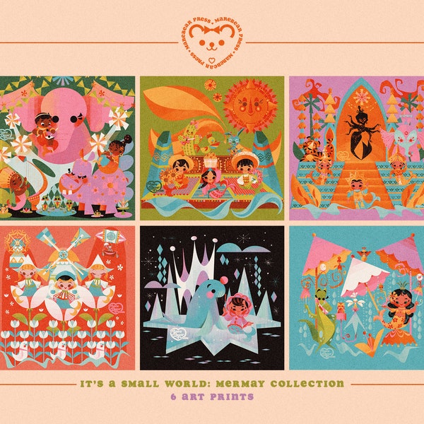 It's a Small World Mermay Collection - Art Print - Inspired by Disneyland & Mary Blair