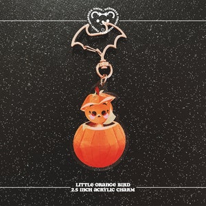 Orange Bird Pumpkin - Halloween Acrylic Charm - 2.5 in.