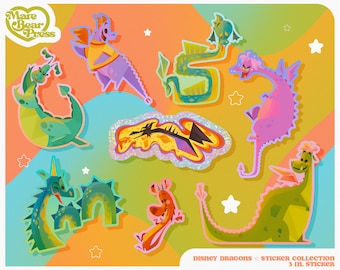 Disney Dragons - 3 in. Stickers - Stickers for Bullet Journal, Water Bottles, and Planners - Year of the Dragon