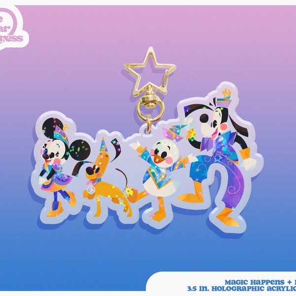 Magic Happens Friends - Disneyland Inspired Acrylic Charm - 3.5 in.